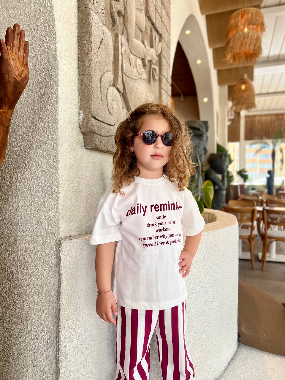 LA'ciel paris sloganlı bordo çizgili takım