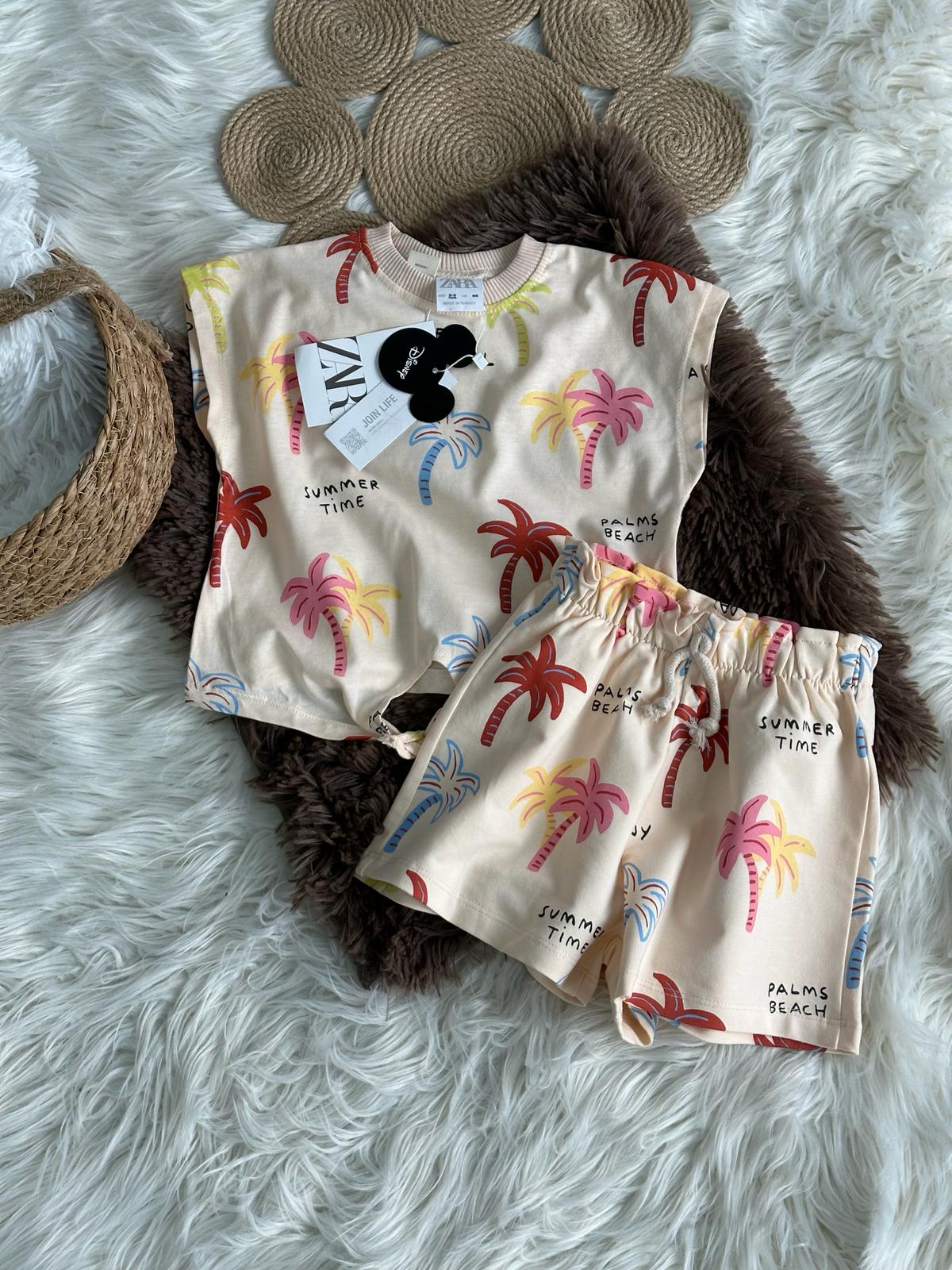 Palmiye Desenli Şortlu Takım