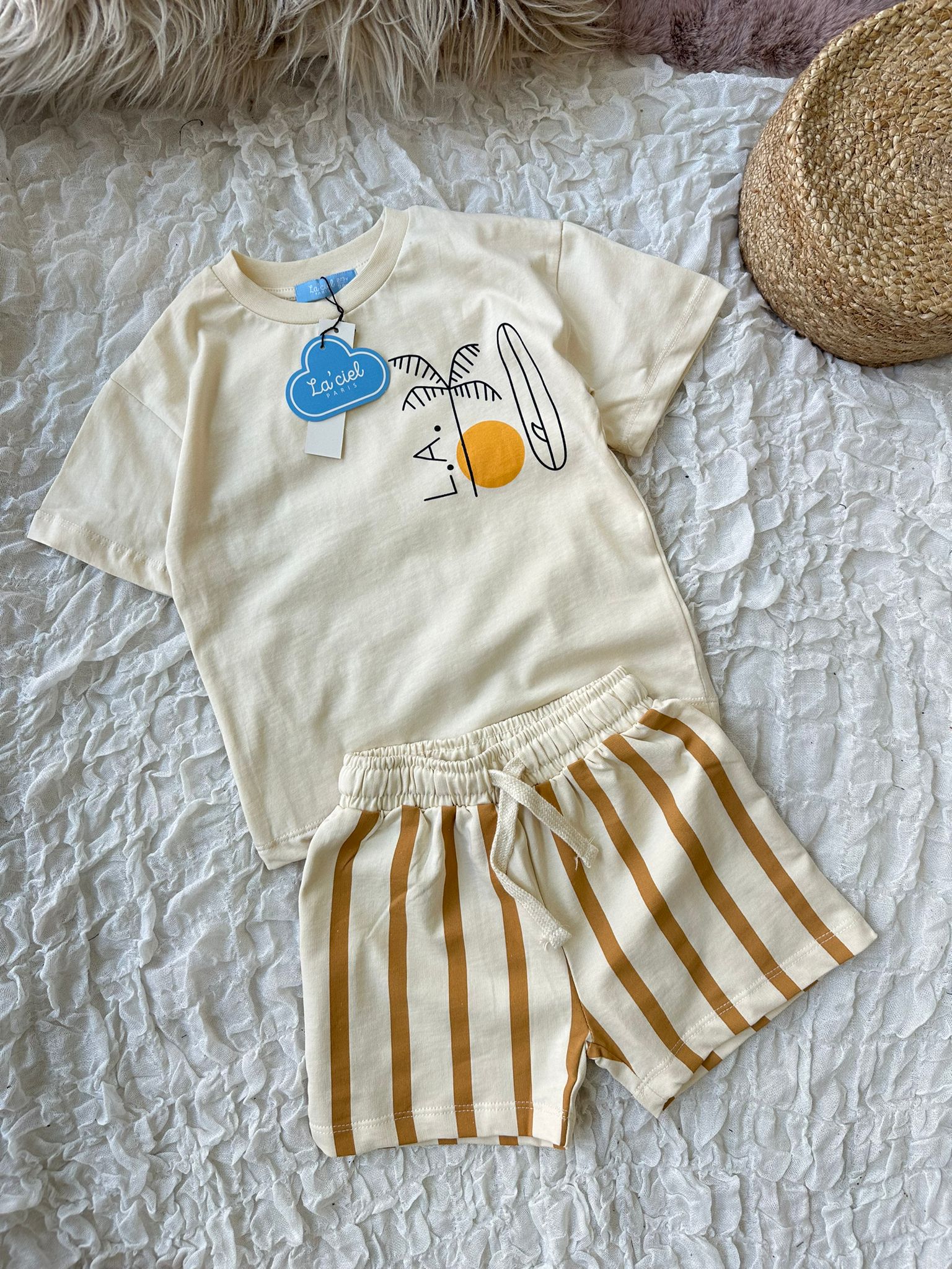 Palmiye Desenli Şortlu Takım