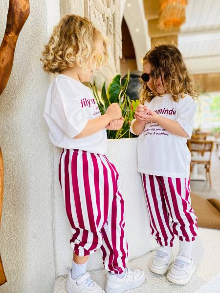 LA'ciel paris sloganlı bordo çizgili takım