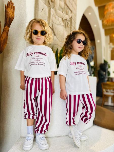 LA'ciel paris sloganlı bordo çizgili takım